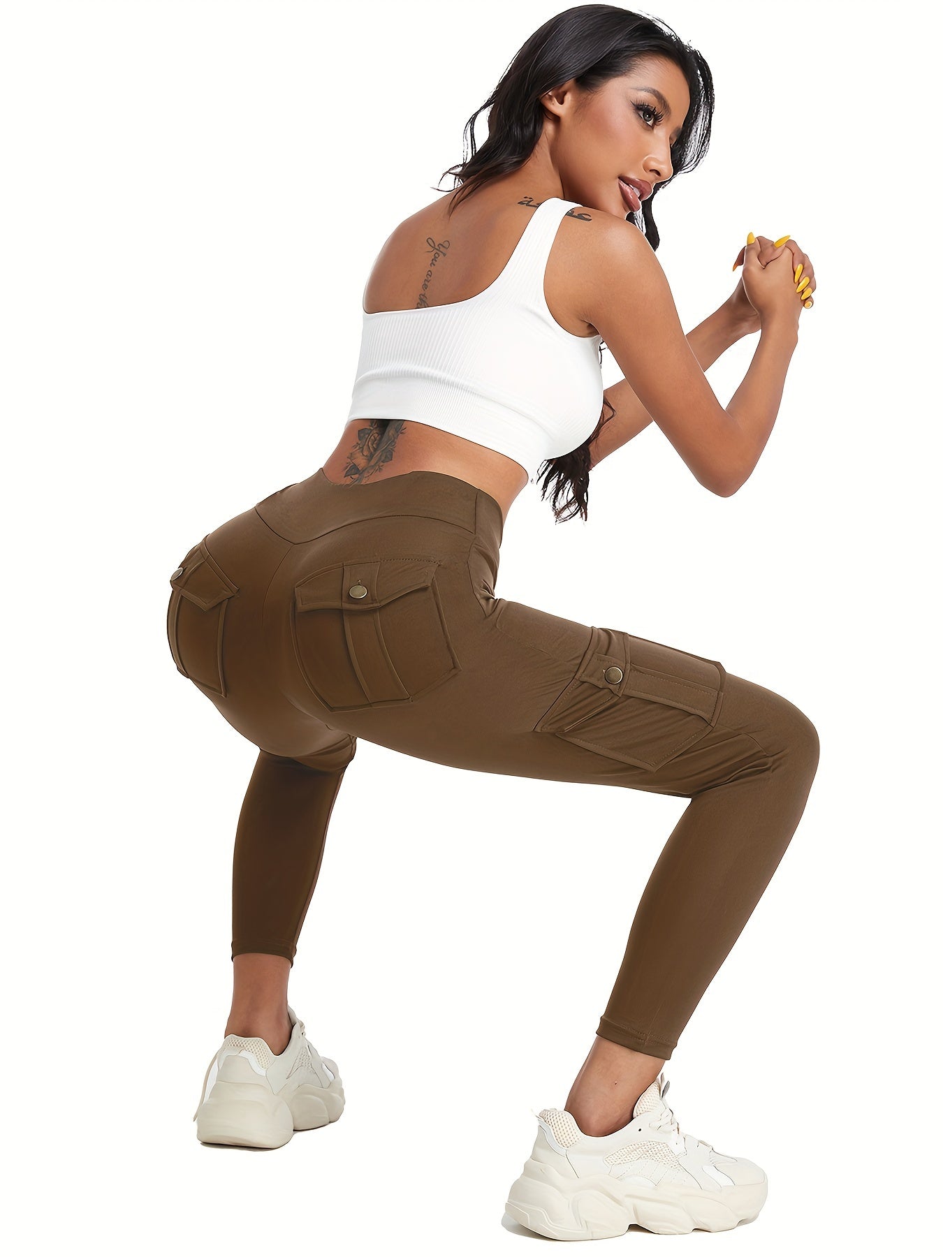 High-Waist Yoga Leggings with Multiple Pockets – Soft, Stretchy & Stylish for Running, Gym, and Everyday Wear