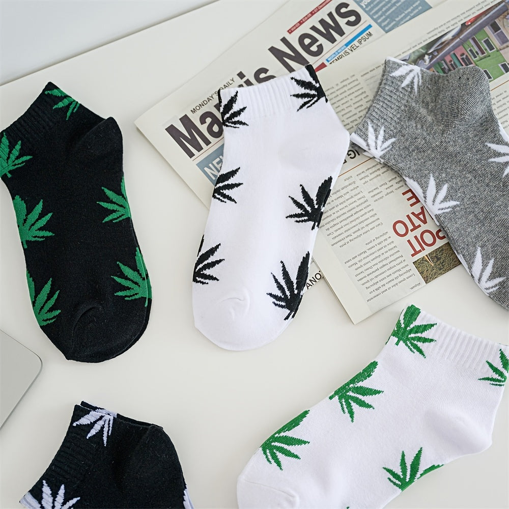 1pair Men's Leaf Pattern Ankle Sock For Spring Summer And Autumn outdoor Waering