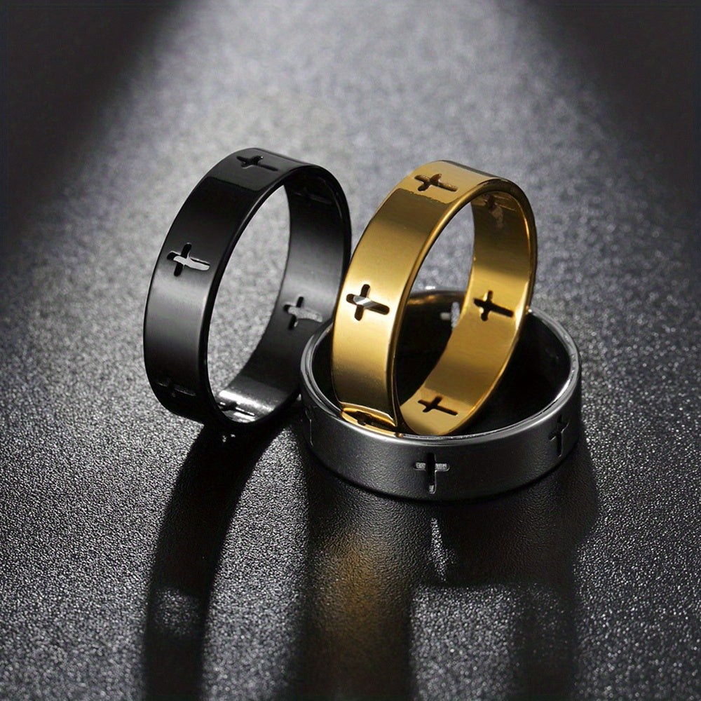 1pc Fashionable And Trendy Stainless Steel Ring With Hollow Cross For Men
