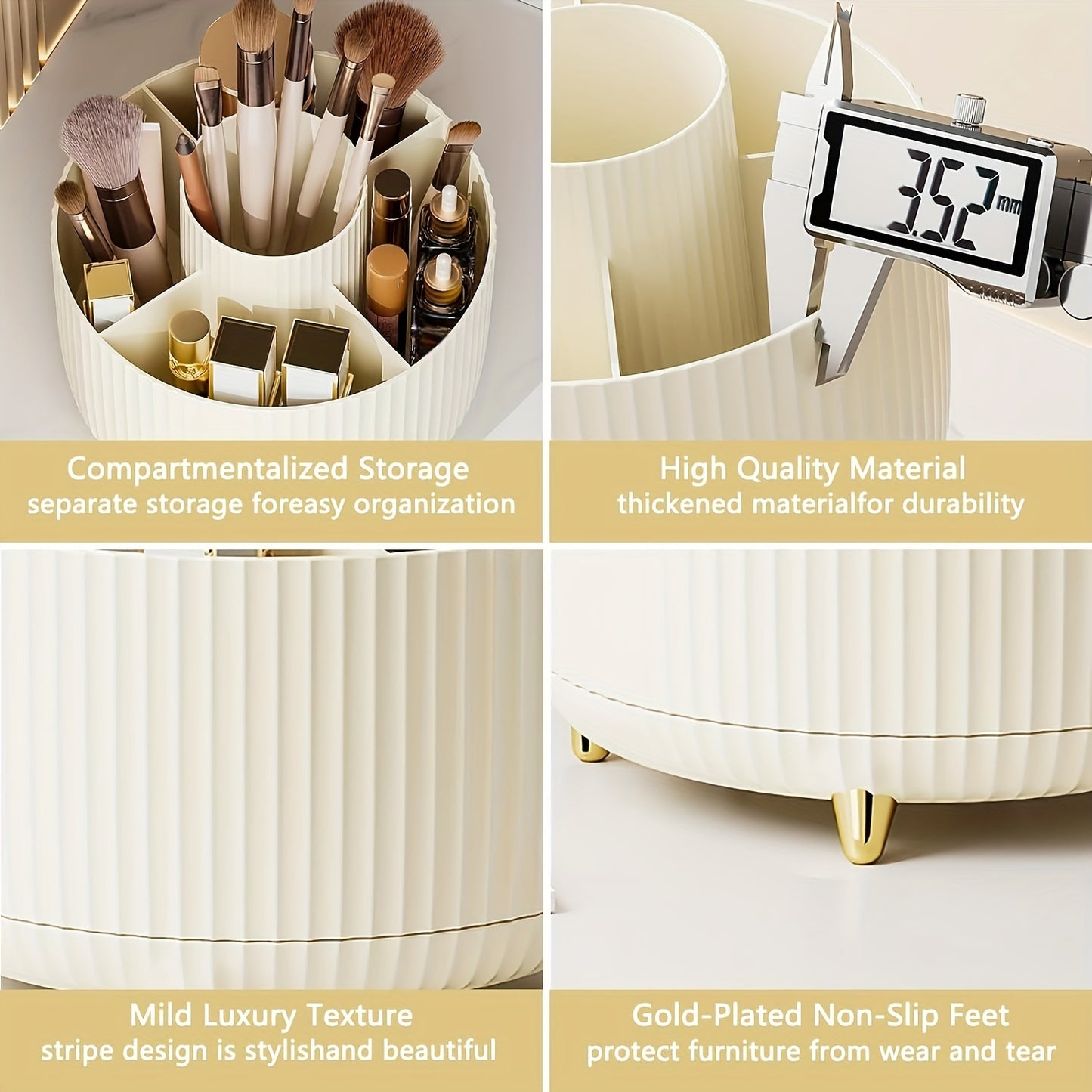 360° Rotating Makeup Organizer – High-Gloss ABS Plastic, Space-Saving Vanity Storage with Minimalist Design
