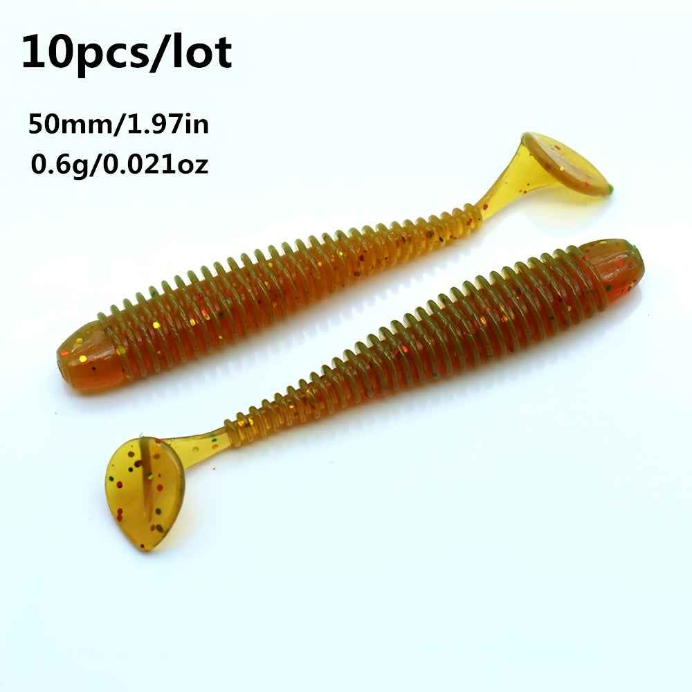 10pcs/Lot Soft Lures Silicone Worms Baits, Jigging Wobblers Fishing Lures, Artificial Swimbaits For Bass Carp Tackle, 5cm 6cm 7.5cm