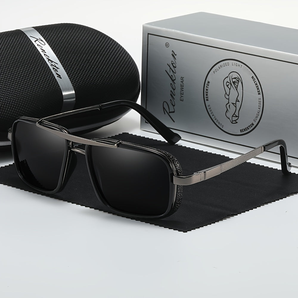 Renekton Men'S Polarized Fashion Glasses - Classic Business Style, Square Frame With Punk Accents For Outdoor Fishing & Driving
