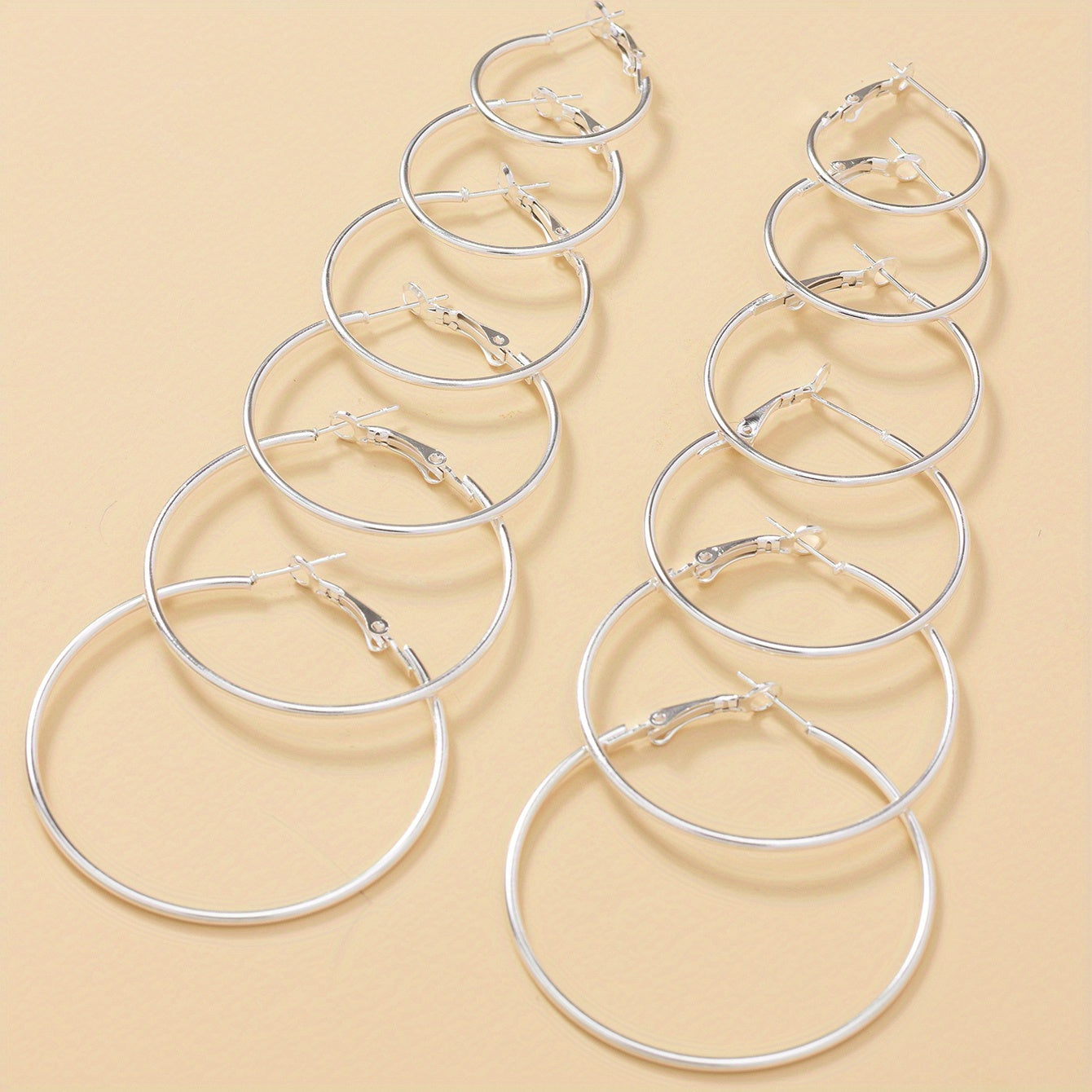 6 Pairs Big Circle Exaggerated Hoop Earrings - Elegant Minimalist Stainless Steel Silver Plated Statement Jewelry with Comfortable Wear - Ideal Female Gift for Any Occasion