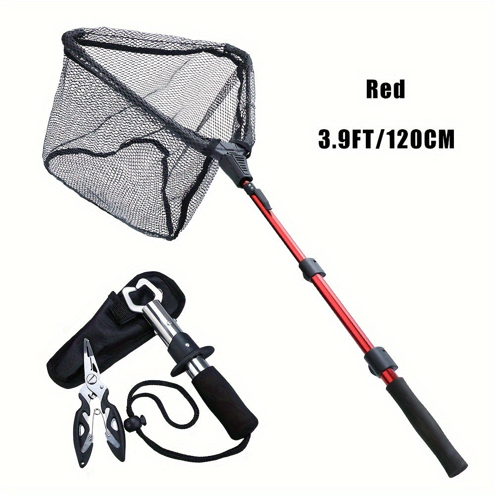 Complete Fishing Tool Set - Nets with Telescopic Folding Landing Net, EVA Handle, Durable Nylon Net Bag, Stainless Steel Fish Controller, and Fishing Pliers for Efficient Catching and Releasing