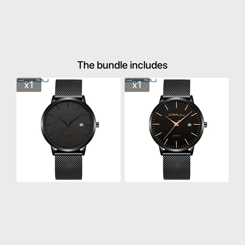 CRRJU Men'S Slim Quartz Watch, Casual Style, Round Zinc Alloy Case, Stainless Steel Strap, Pointer Display, Battery Powered, IPX8 Water Resistant, Non-rechargeable Button Battery