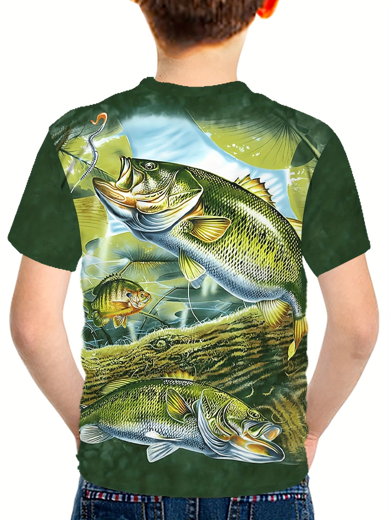 Knit Fishing Graphic Short Sleeve Crew Neck T-shirt For Boys, Cool Casual Breathable Summer Set Gift