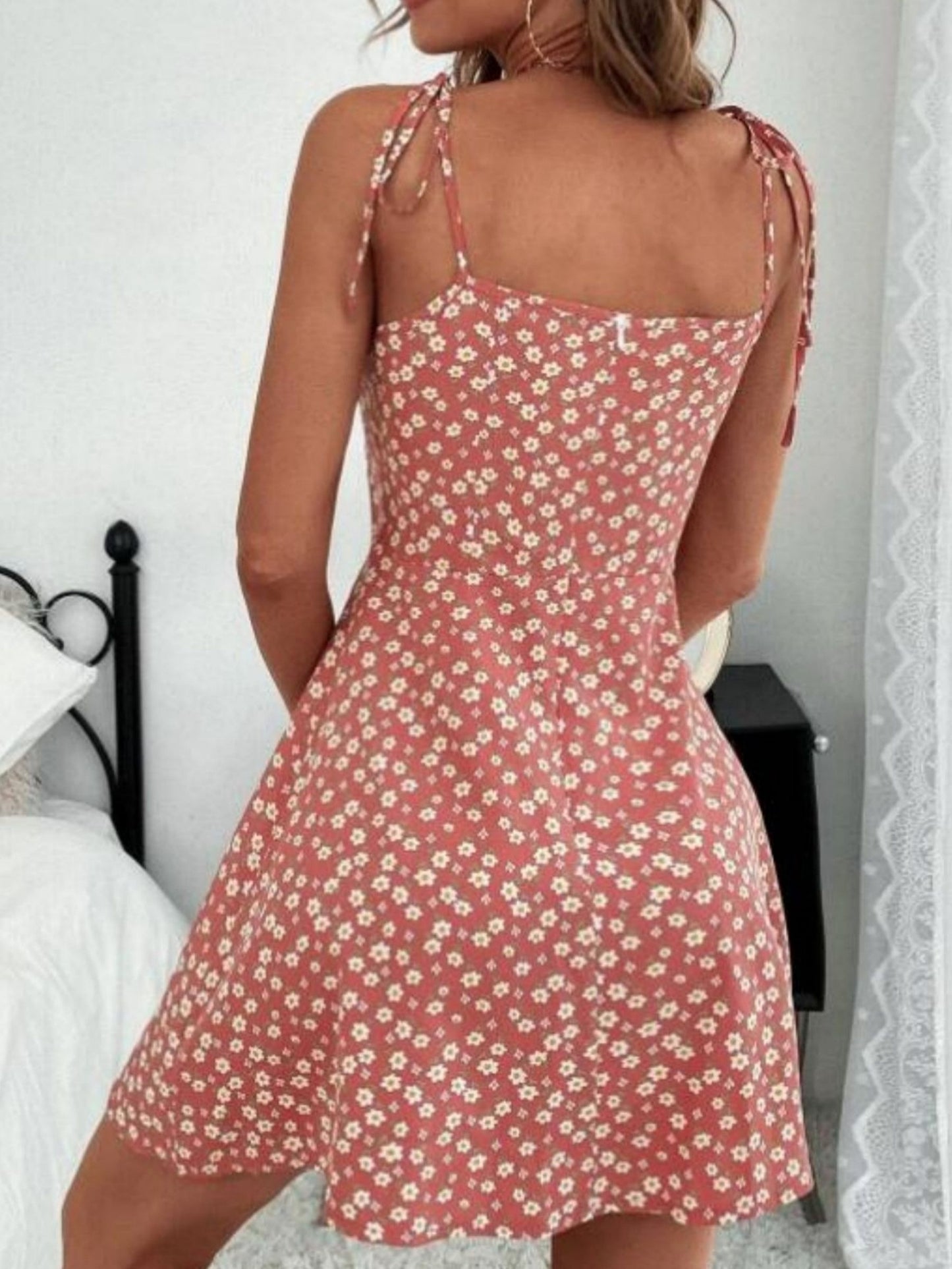 Floral Print Cami Dress, Vacation Sleeveless Ruched Summer Dress, Women's Clothing