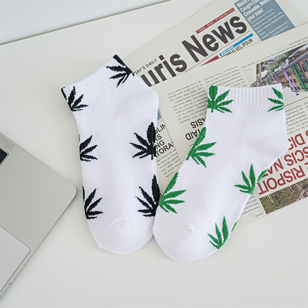 1pair Men's Leaf Pattern Ankle Sock For Spring Summer And Autumn outdoor Waering