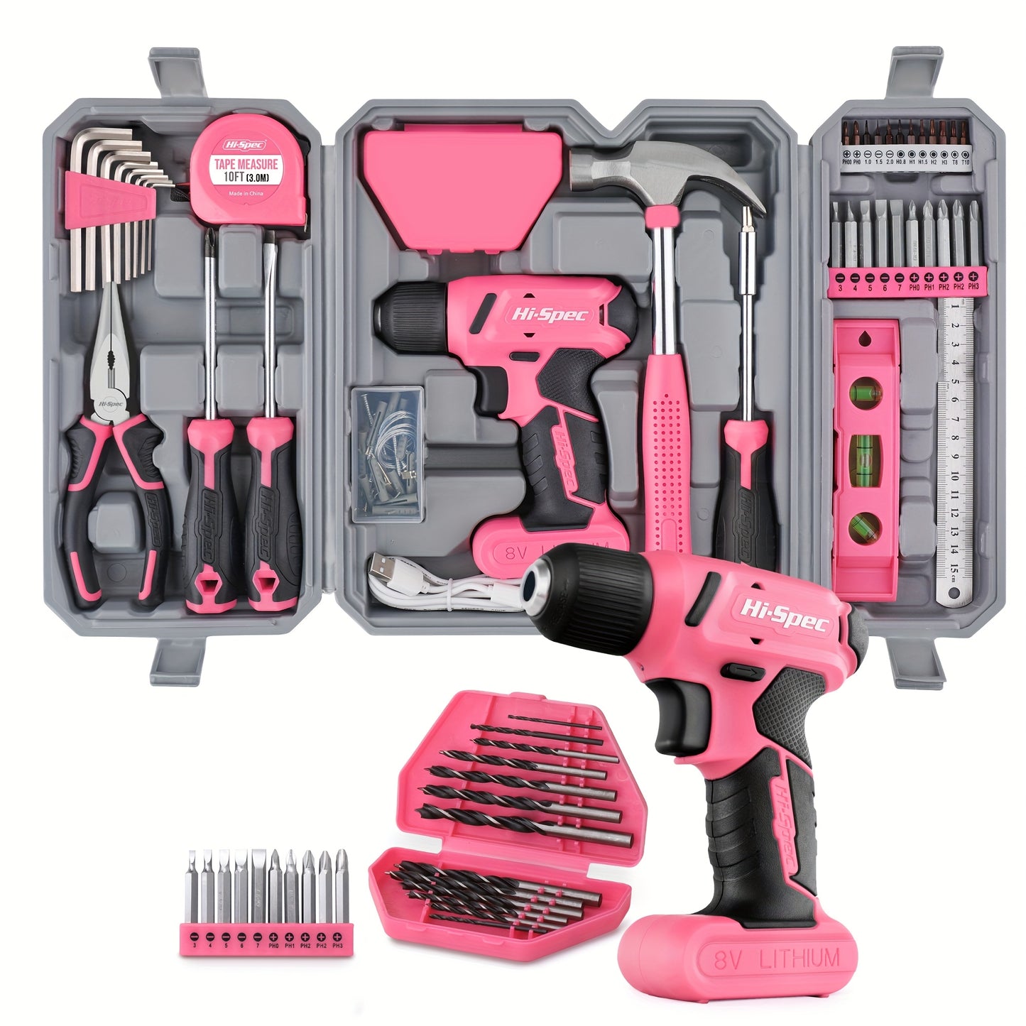 1 Set 8V Rechargeable Electric Screwdriver Set, Household Electric Drill, Pink Multifunctional Toolbox, Power Tool