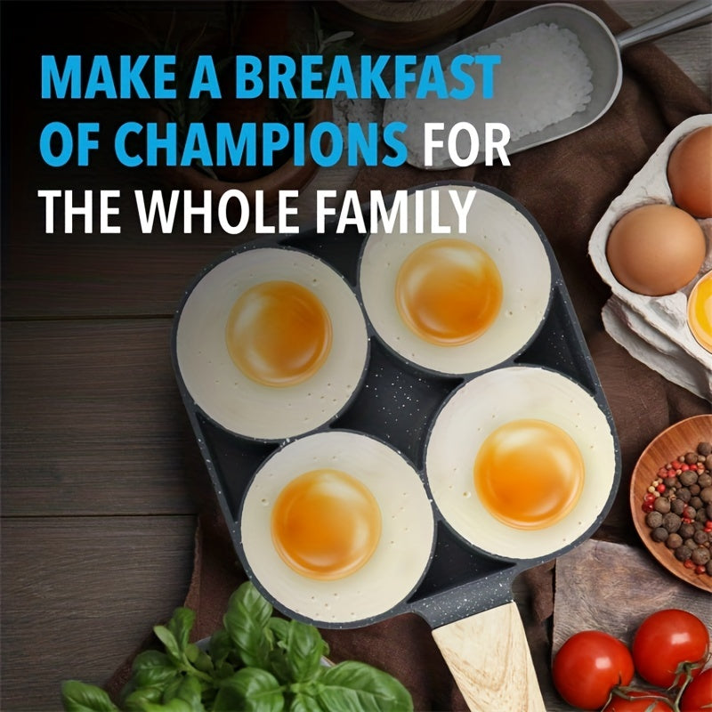 4-Hole Non-Stick Frying Pan with Maifan Stone Coating - Aluminum Handle, Perfect for Eggs, Pancakes, And More - Hand Wash Only, Induction Compatible, Kitchen Cookware | Modern Kitchenware | Durable Cookwar