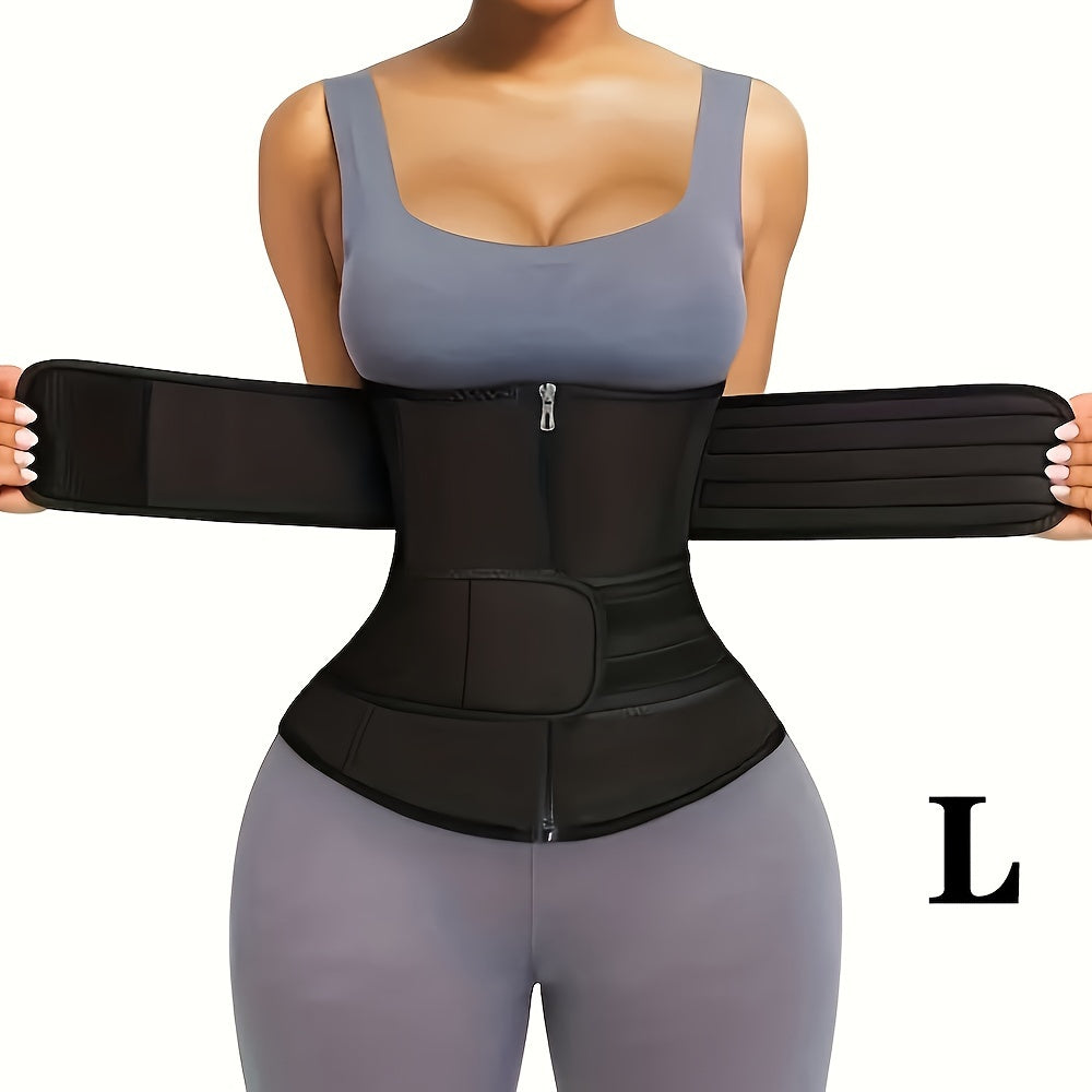 1pc Double Belt Zipper Waist Trainer with Hook & Loop Fastener Compression Cincher, Women's Underwear & Shapewear