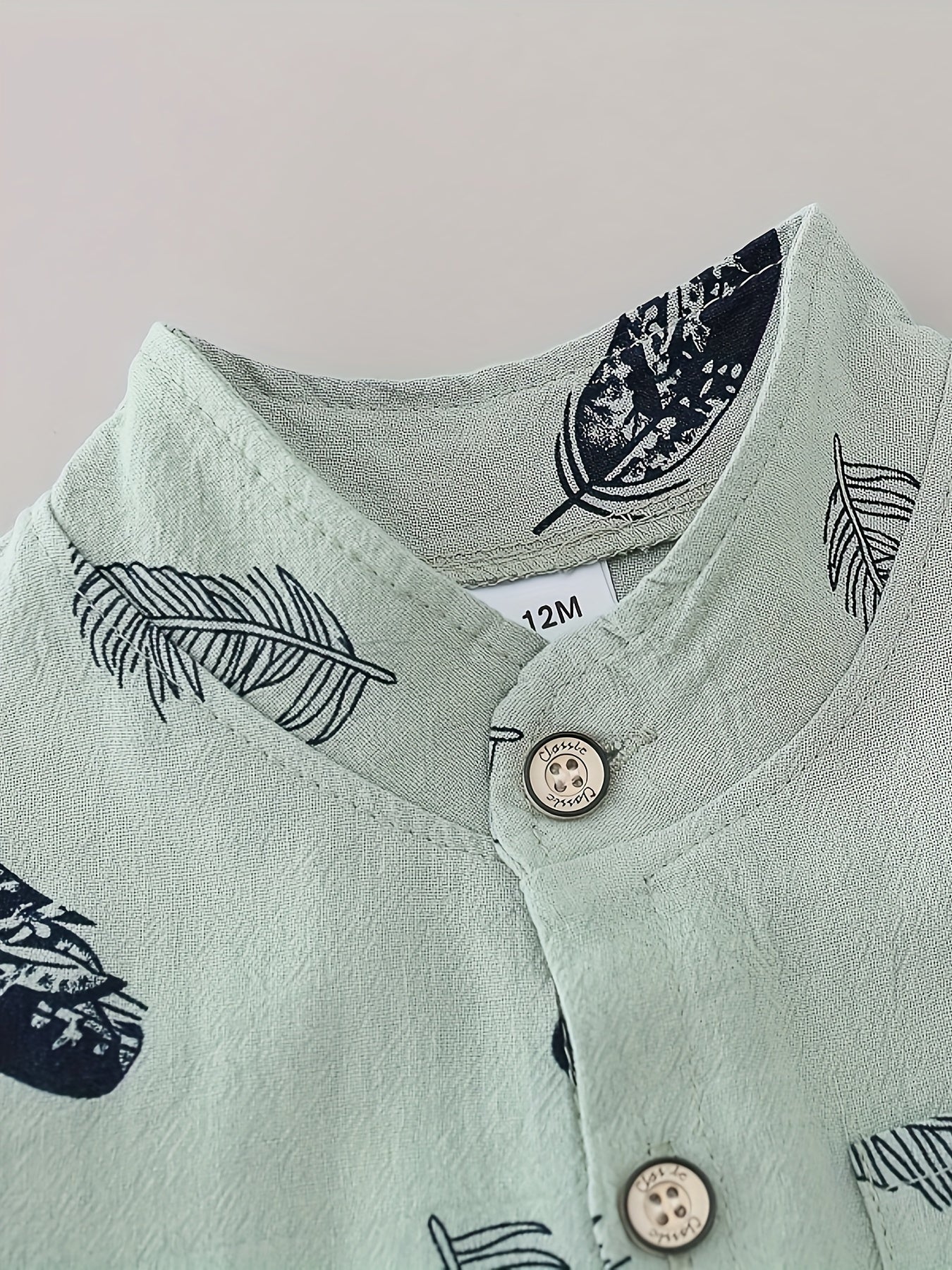 2-Piece Baby Boys’ Summer Outfit – Feather Print Short-Sleeve Shirt & Cotton Shorts Casual Set