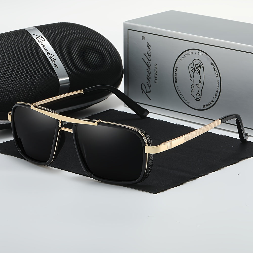 Renekton Men'S Polarized Fashion Glasses - Classic Business Style, Square Frame With Punk Accents For Outdoor Fishing & Driving