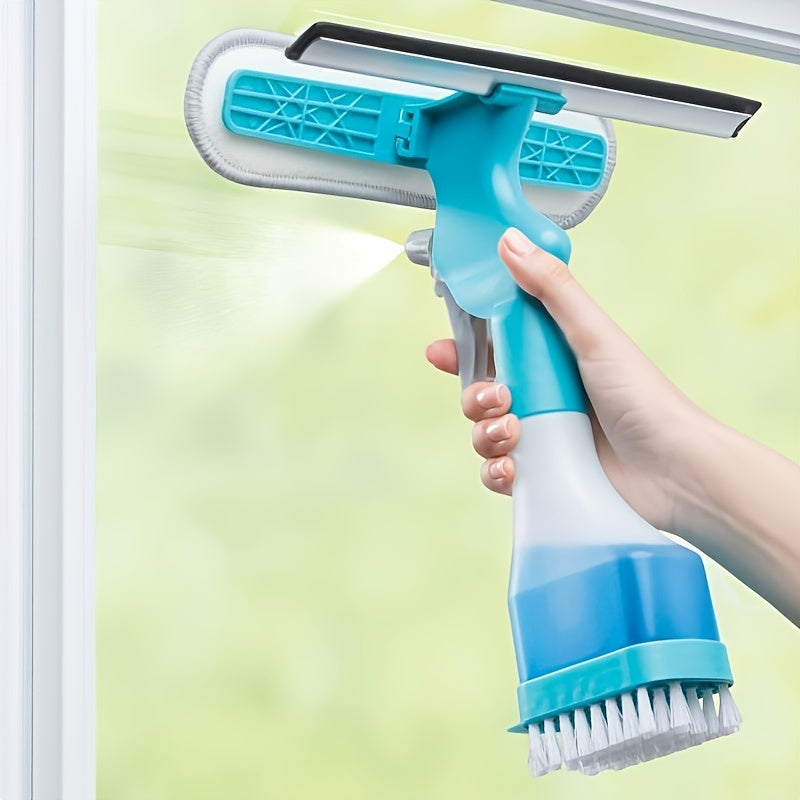 4-in-1 Glass Cleaner Brush – Multipurpose Window & Mirror Cleaning Tool with Spray, Scrub, Wipe & Scrape Functions for Bathroom, Tile & Household Surfaces