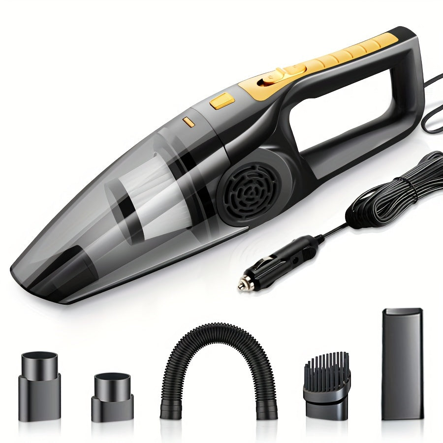 12V Car Vacuum Cleaner with Strong Suction, 3-5m Cord, 4 Cleaning Modes & 2 Nozzles - Compact Handheld Design for Car Interior, Pet Hair, Dust, and Debris Removal, Vacuum Cleaner for Car, Pet Hair Remover, Modern Aesthetic, D