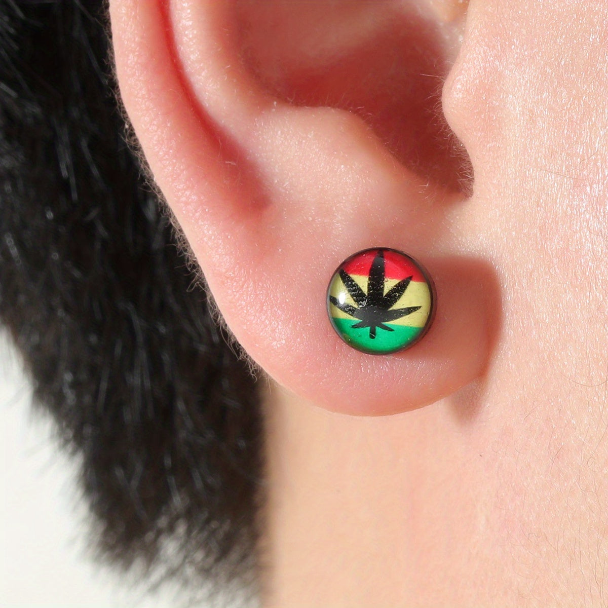 1 Pair Funky Maple Leaf Stainless Steel Stud Earrings - Colorful Design, Non-Magnetic, Hypoallergenic Posts for Casual Attire