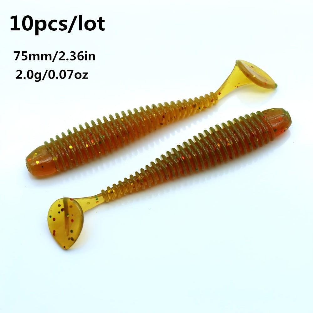 10pcs/Lot Soft Lures Silicone Worms Baits, Jigging Wobblers Fishing Lures, Artificial Swimbaits For Bass Carp Tackle, 5cm 6cm 7.5cm