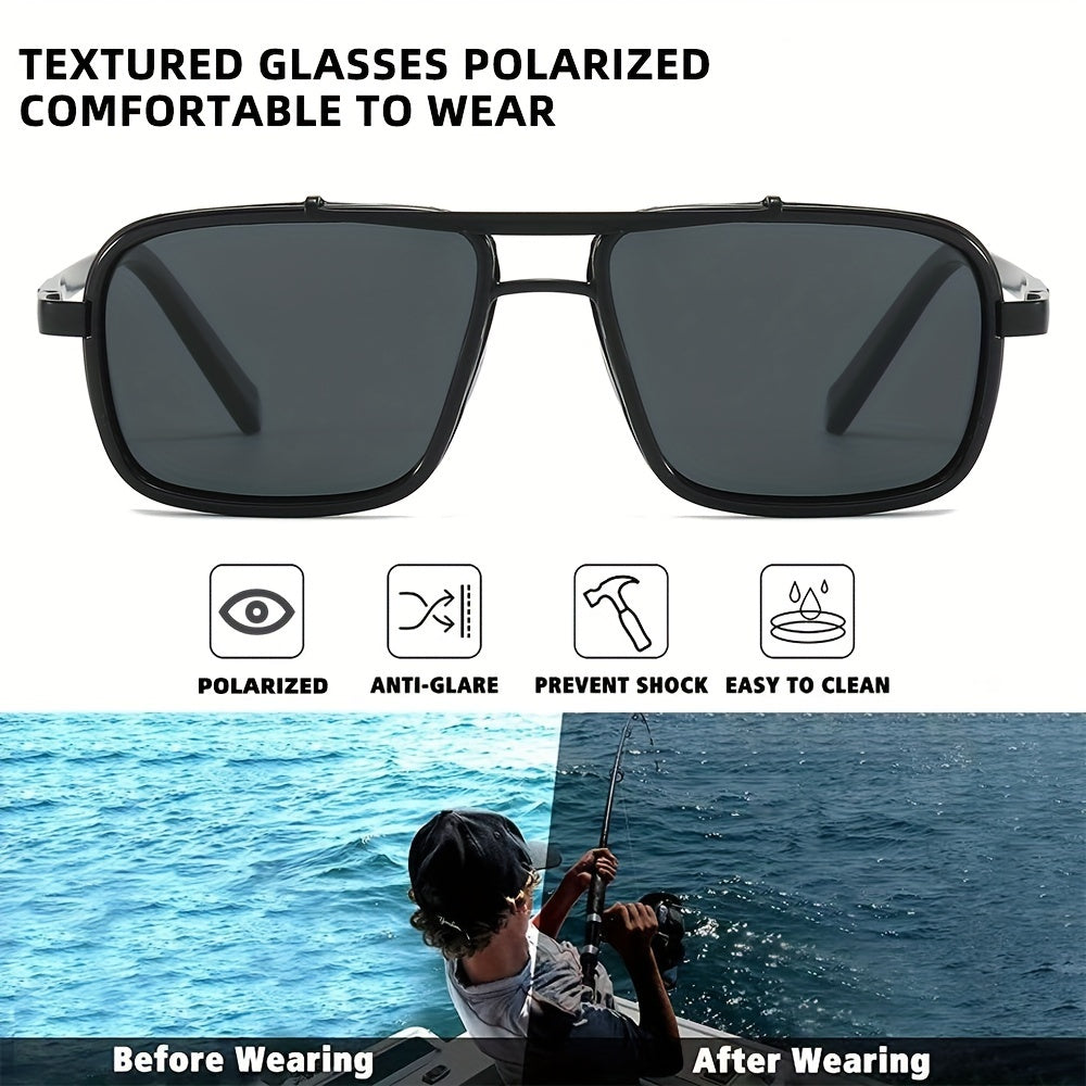 Renekton Men'S Polarized Fashion Glasses - Classic Business Style, Square Frame With Punk Accents For Outdoor Fishing & Driving