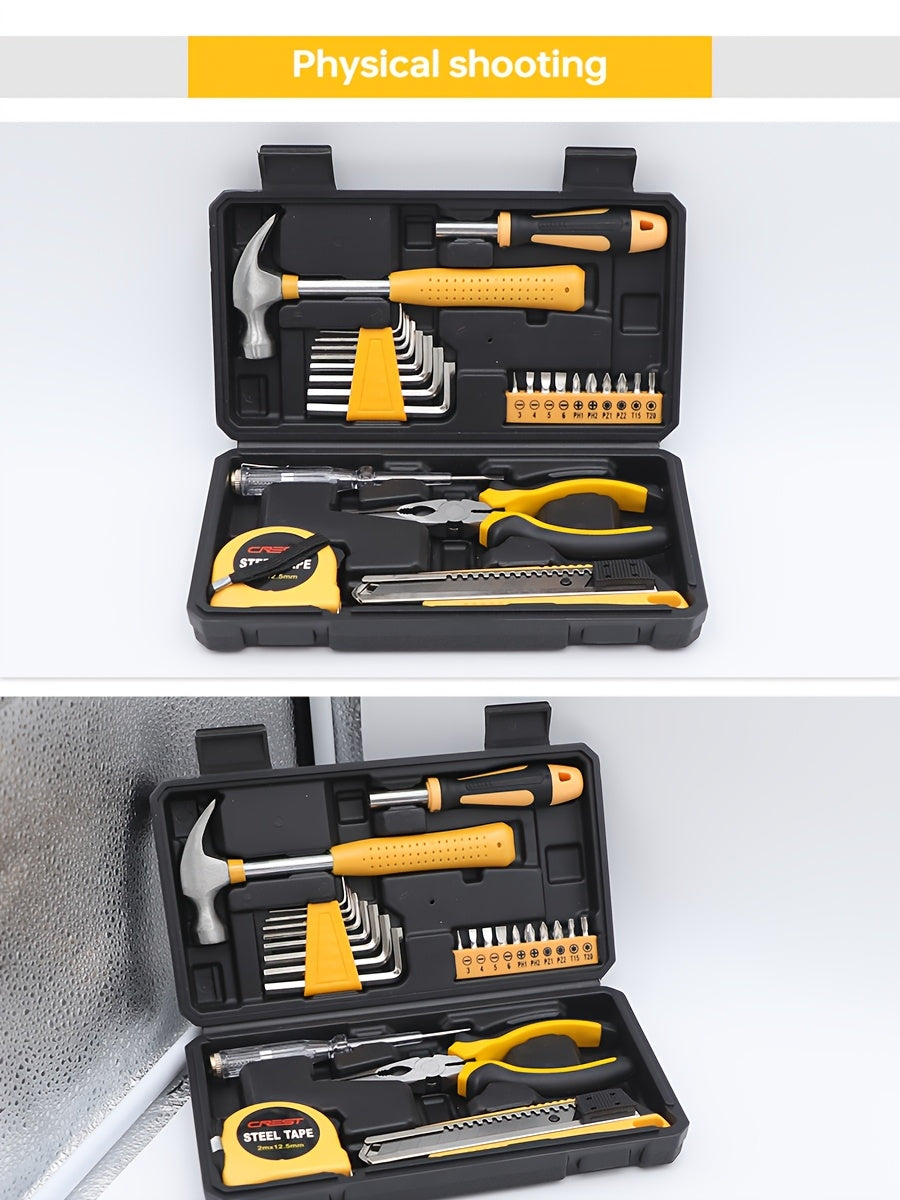 25-Piece Household Tool Set with Storage Case – Essential Hand Tools Kit with Hammer, Pliers, Screwdrivers & Tape Measure – Durable Steel Tools for