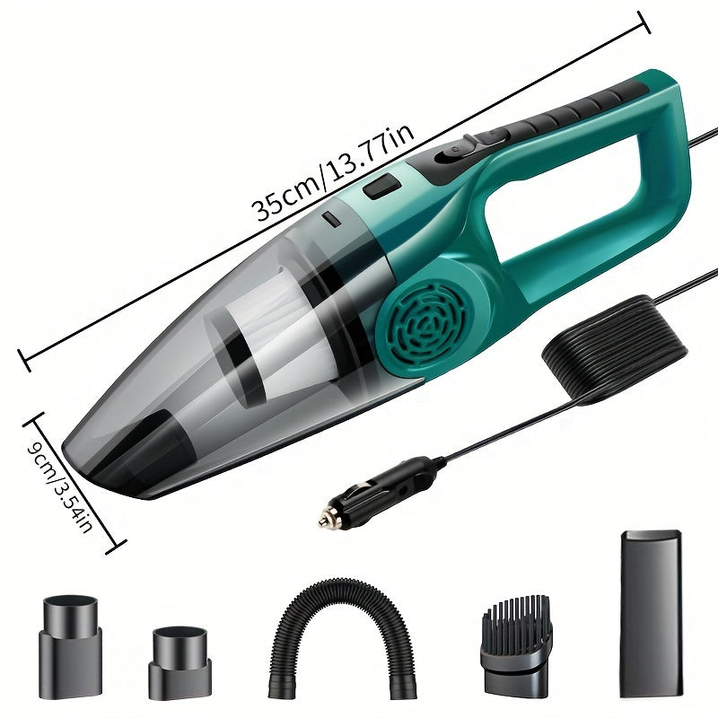 12V Car Vacuum Cleaner with Strong Suction, 3-5m Cord, 4 Cleaning Modes & 2 Nozzles - Compact Handheld Design for Car Interior, Pet Hair, Dust, and Debris Removal, Vacuum Cleaner for Car, Pet Hair Remover, Modern Aesthetic, D