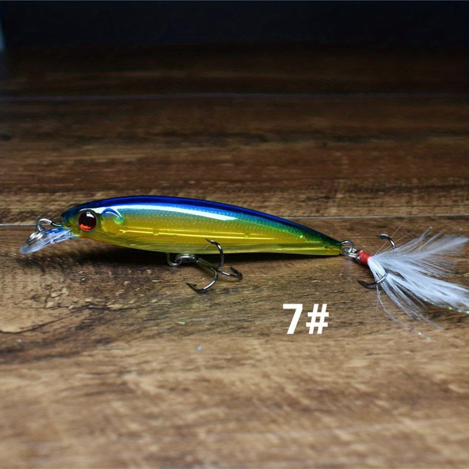 1pc Realistic 3D Bionic Minnow Fishing Lure - Lifelike Laser Eyes, Soft Feather Teaser, and Sharp Treble Hook for Aggressive Strikes - 90mm, 7g Artificial Hard Bait for Outdoor Freshwater and Saltwater Fishing Adventures