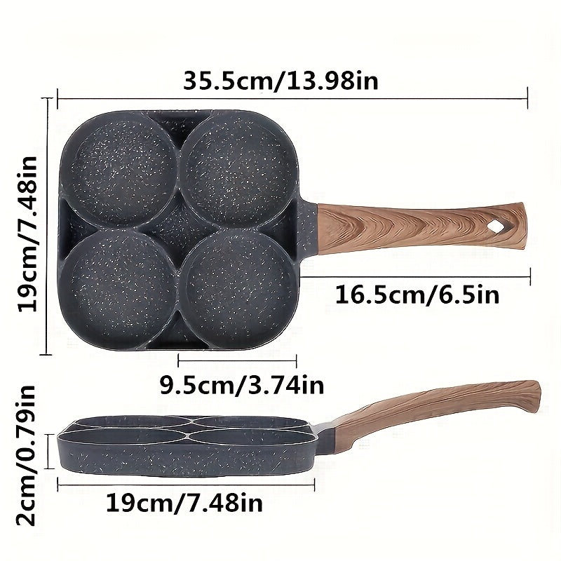 4-Hole Non-Stick Frying Pan with Maifan Stone Coating - Aluminum Handle, Perfect for Eggs, Pancakes, And More - Hand Wash Only, Induction Compatible, Kitchen Cookware | Modern Kitchenware | Durable Cookwar