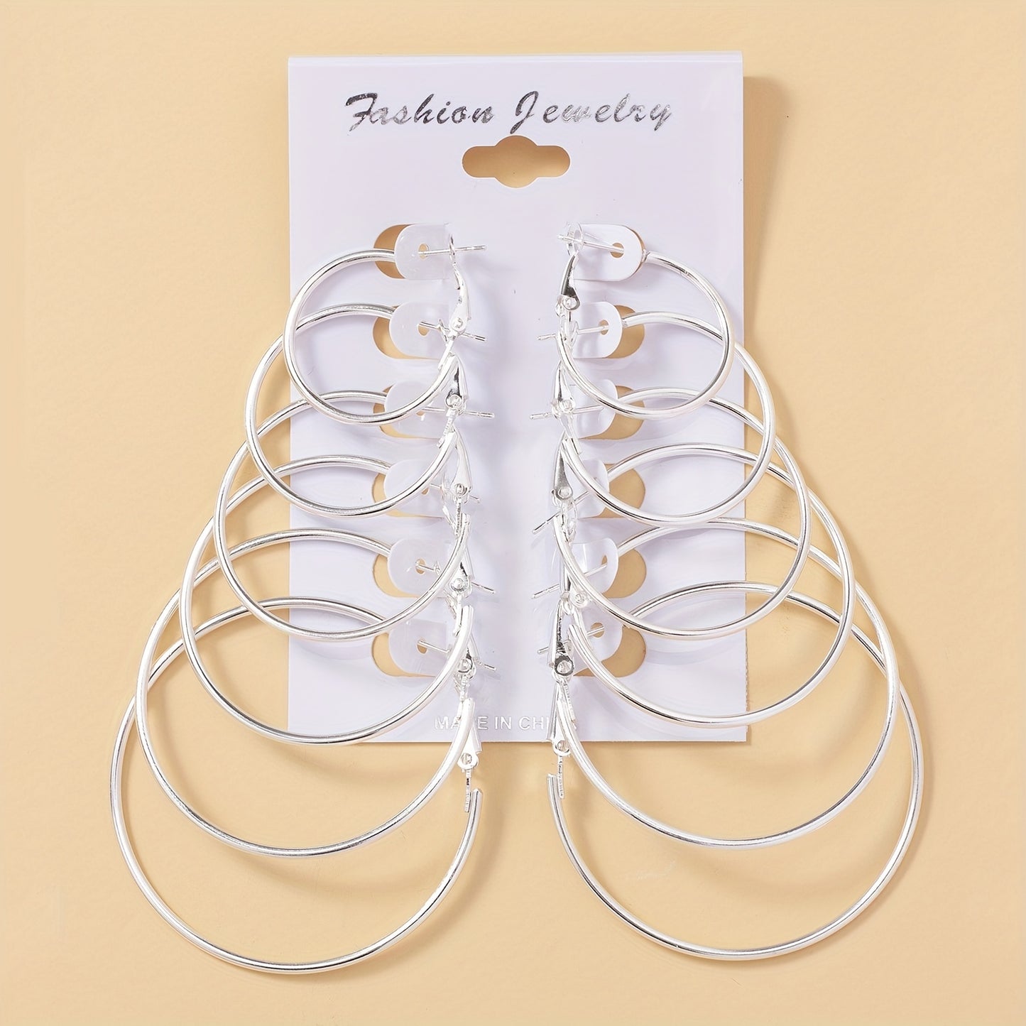 6 Pairs Big Circle Exaggerated Hoop Earrings - Elegant Minimalist Stainless Steel Silver Plated Statement Jewelry with Comfortable Wear - Ideal Female Gift for Any Occasion