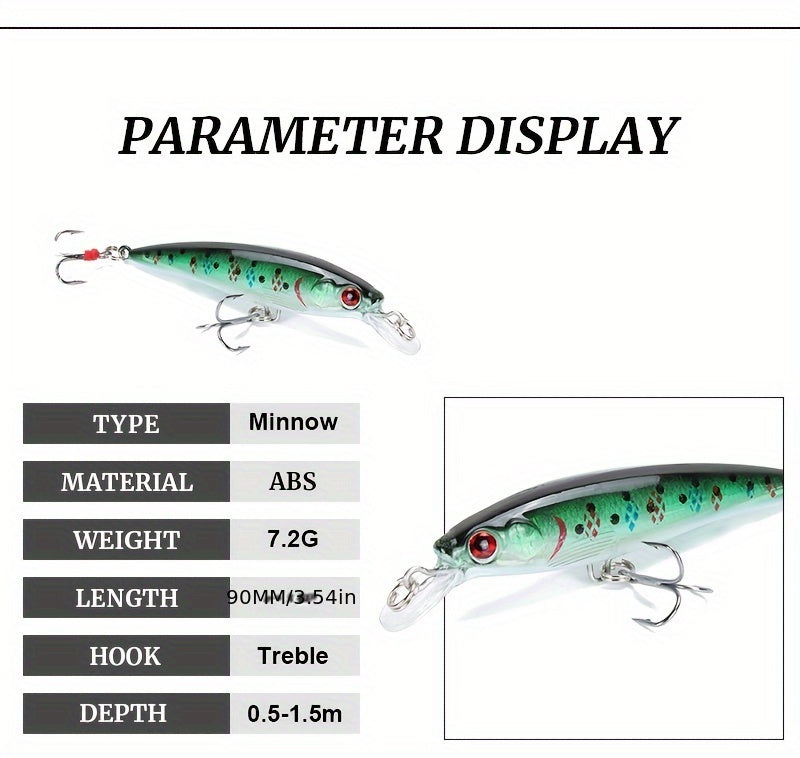 10pcs Premium 3D Bionic Fishing Lures with Laser Eyes - Artificial Hard Baits for Catching More Fish - Feather Hook, 9cm/7.2g, Lifelike Swimming Action, Durable and Long-Lasting
