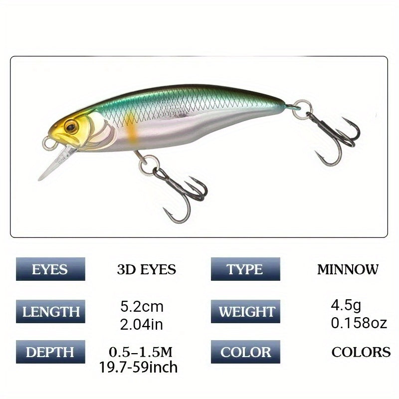 Sinking Minnow Fishing Lures, 52mm 4.5g Jerkbait Bass Pike Crankbait Wobblers Swimbait Plastic Hard Bait Fishing Accessories