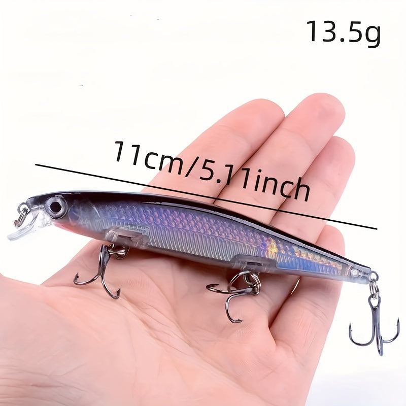 1pc 11cm/13g I-Swimbait Yokwenziwa Kokudoba, I-Minnow Bait Ecwilayo, I-Plastic Lure Enamahhuku Amathathu Ama-Treble E-Bass Pike Carp, I-Fishing Tackle