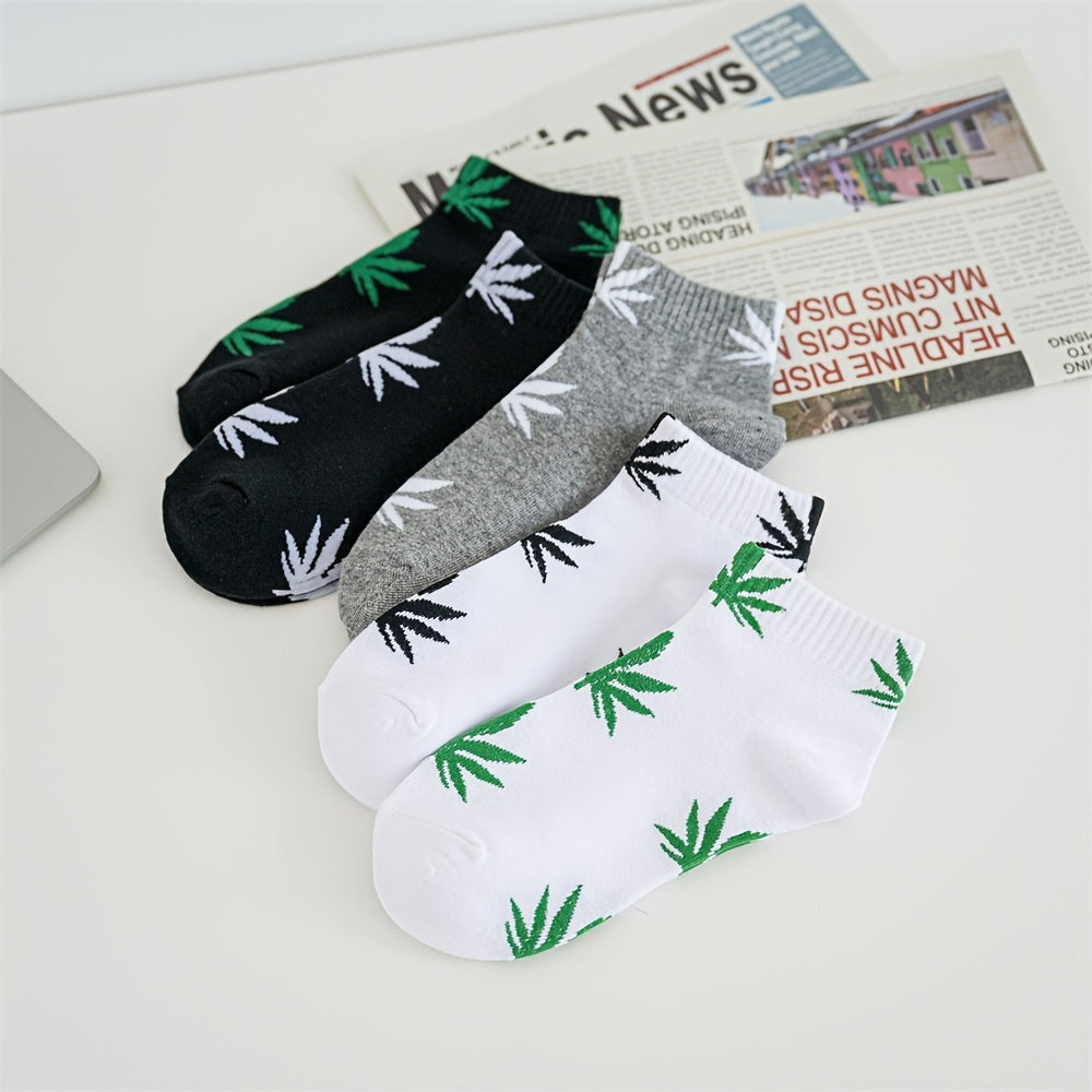 1pair Men's Leaf Pattern Ankle Sock For Spring Summer And Autumn outdoor Waering