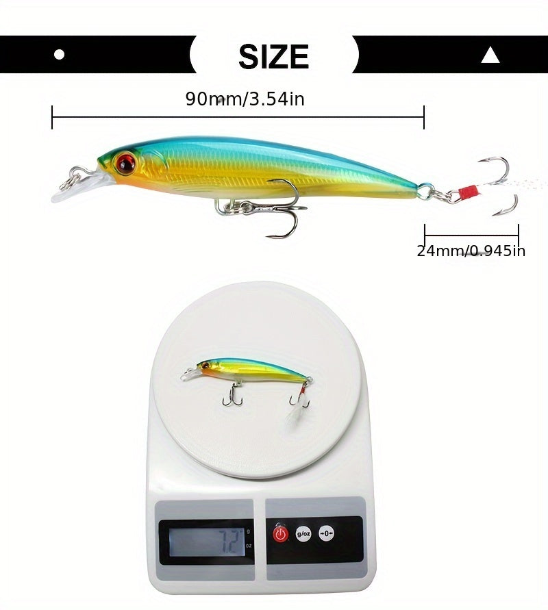 10pcs Premium 3D Bionic Fishing Lures with Laser Eyes - Artificial Hard Baits for Catching More Fish - Feather Hook, 9cm/7.2g, Lifelike Swimming Action, Durable and Long-Lasting