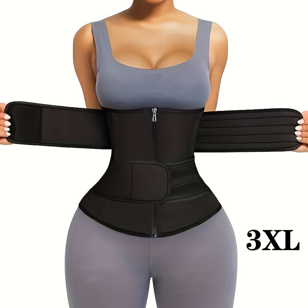 1pc Double Belt Zipper Waist Trainer with Hook & Loop Fastener Compression Cincher, Women's Underwear & Shapewear