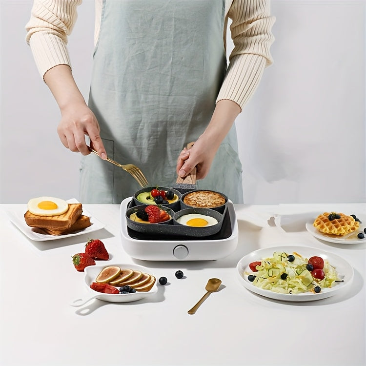 4-Hole Non-Stick Frying Pan with Maifan Stone Coating - Aluminum Handle, Perfect for Eggs, Pancakes, And More - Hand Wash Only, Induction Compatible, Kitchen Cookware | Modern Kitchenware | Durable Cookwar