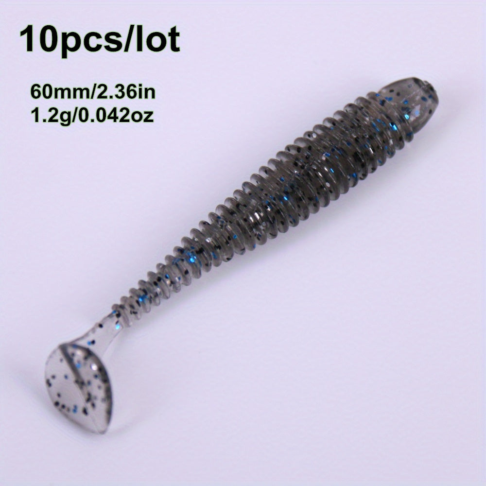 10pcs/Lot Soft Lures Silicone Worms Baits, Jigging Wobblers Fishing Lures, Artificial Swimbaits For Bass Carp Tackle, 5cm 6cm 7.5cm