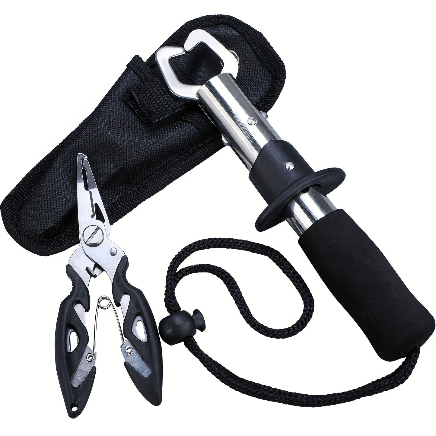 Complete Fishing Tool Set - Nets with Telescopic Folding Landing Net, EVA Handle, Durable Nylon Net Bag, Stainless Steel Fish Controller, and Fishing Pliers for Efficient Catching and Releasing