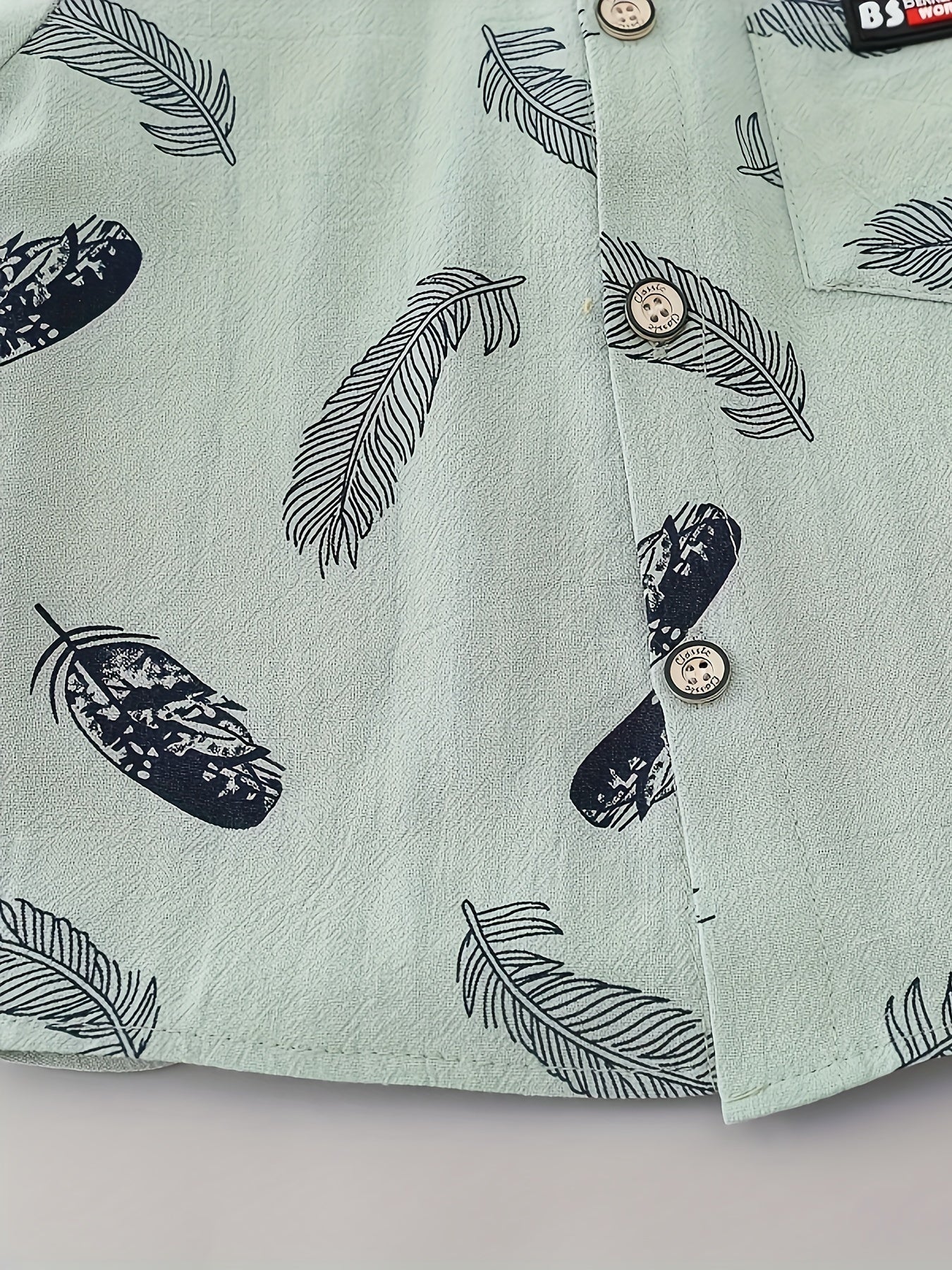 2-Piece Baby Boys’ Summer Outfit – Feather Print Short-Sleeve Shirt & Cotton Shorts Casual Set