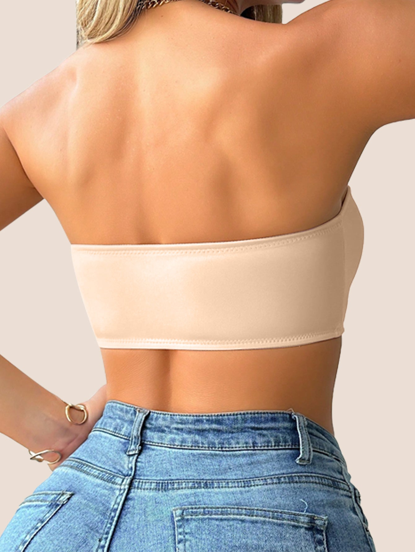 Women's Strapless T-Shirt Bra – Front Clasp & 6-Row Zipper, Seamless, No Underwire, Removable Pads, High-Elastic Soft Pink – Full Coverage for Yoga, Gym & Casual Wear