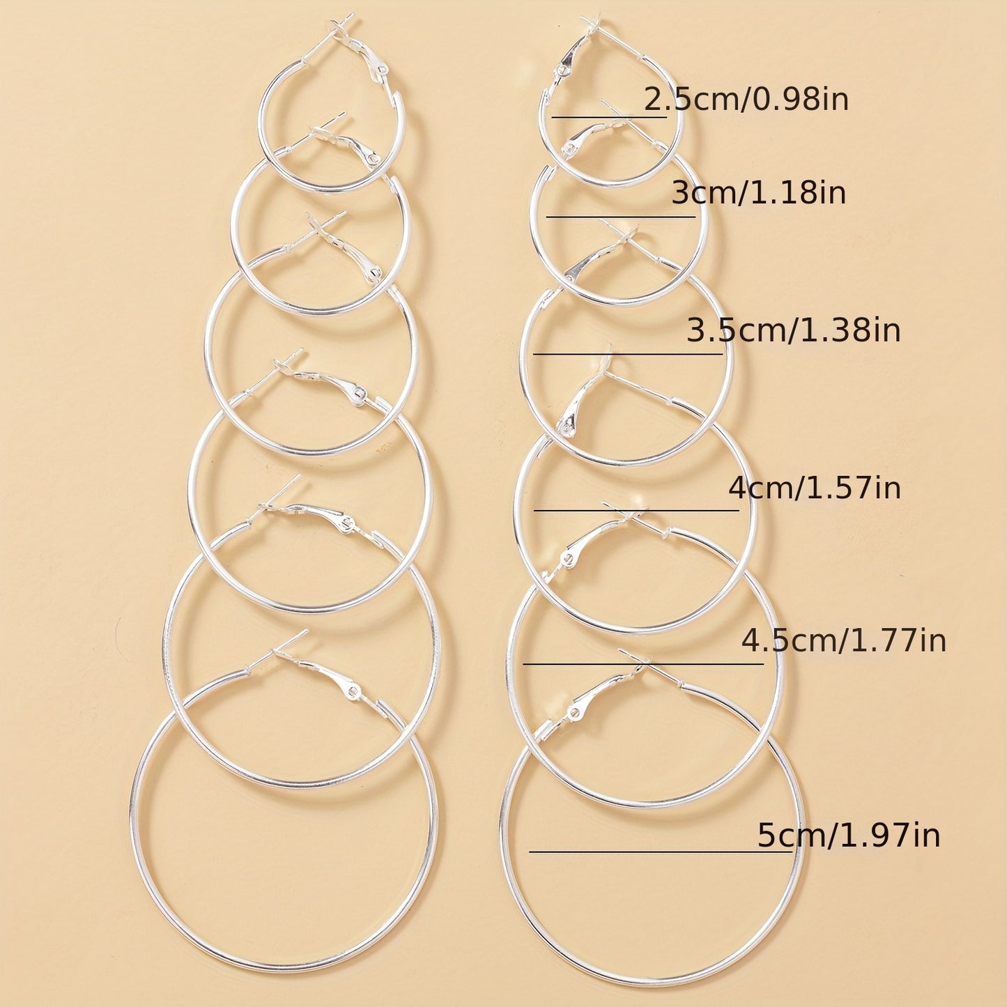 6 Pairs Big Circle Exaggerated Hoop Earrings - Elegant Minimalist Stainless Steel Silver Plated Statement Jewelry with Comfortable Wear - Ideal Female Gift for Any Occasion
