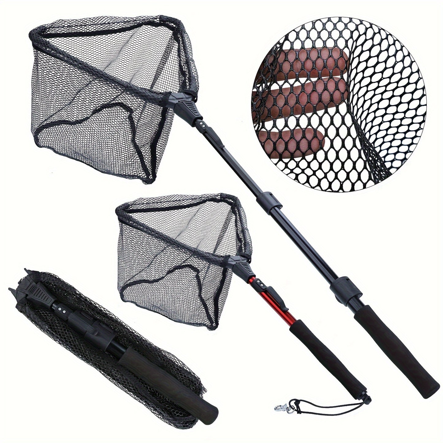 Complete Fishing Tool Set - Nets with Telescopic Folding Landing Net, EVA Handle, Durable Nylon Net Bag, Stainless Steel Fish Controller, and Fishing Pliers for Efficient Catching and Releasing