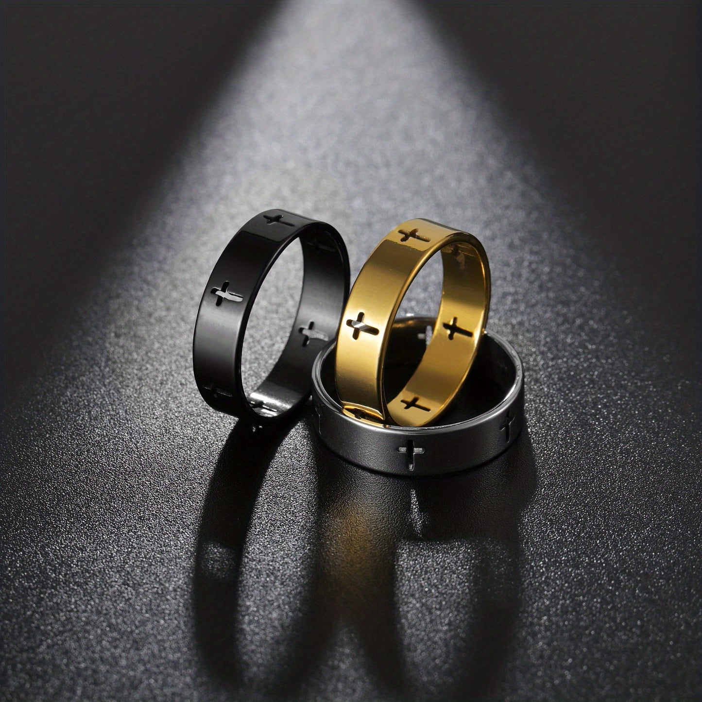 1pc Fashionable And Trendy Stainless Steel Ring With Hollow Cross For Men