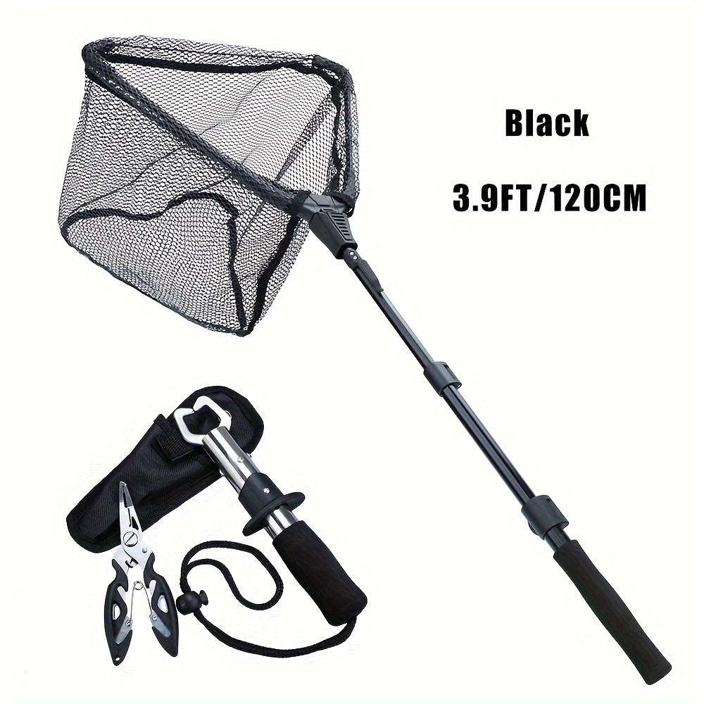 Complete Fishing Tool Set - Nets with Telescopic Folding Landing Net, EVA Handle, Durable Nylon Net Bag, Stainless Steel Fish Controller, and Fishing Pliers for Efficient Catching and Releasing