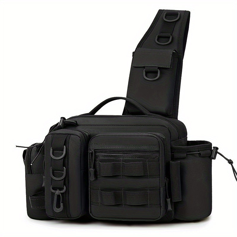 1pc Premium Waterproof Nylon Fishing Backpack - Multi-Functional Chest Bag with Adjustable Strap, Padded Shoulder Pads, and Multiple Compartments - Ideal for Fishing, Hiking, Camping, and Outdoor Adventures
