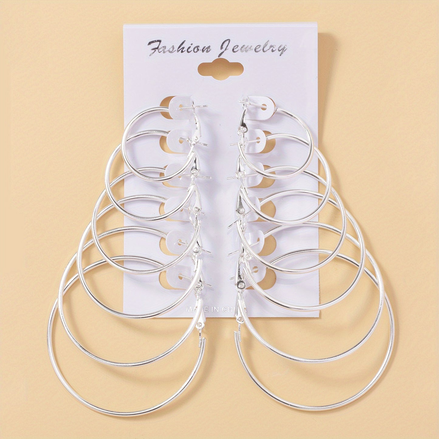 6 Pairs Big Circle Exaggerated Hoop Earrings - Elegant Minimalist Stainless Steel Silver Plated Statement Jewelry with Comfortable Wear - Ideal Female Gift for Any Occasion