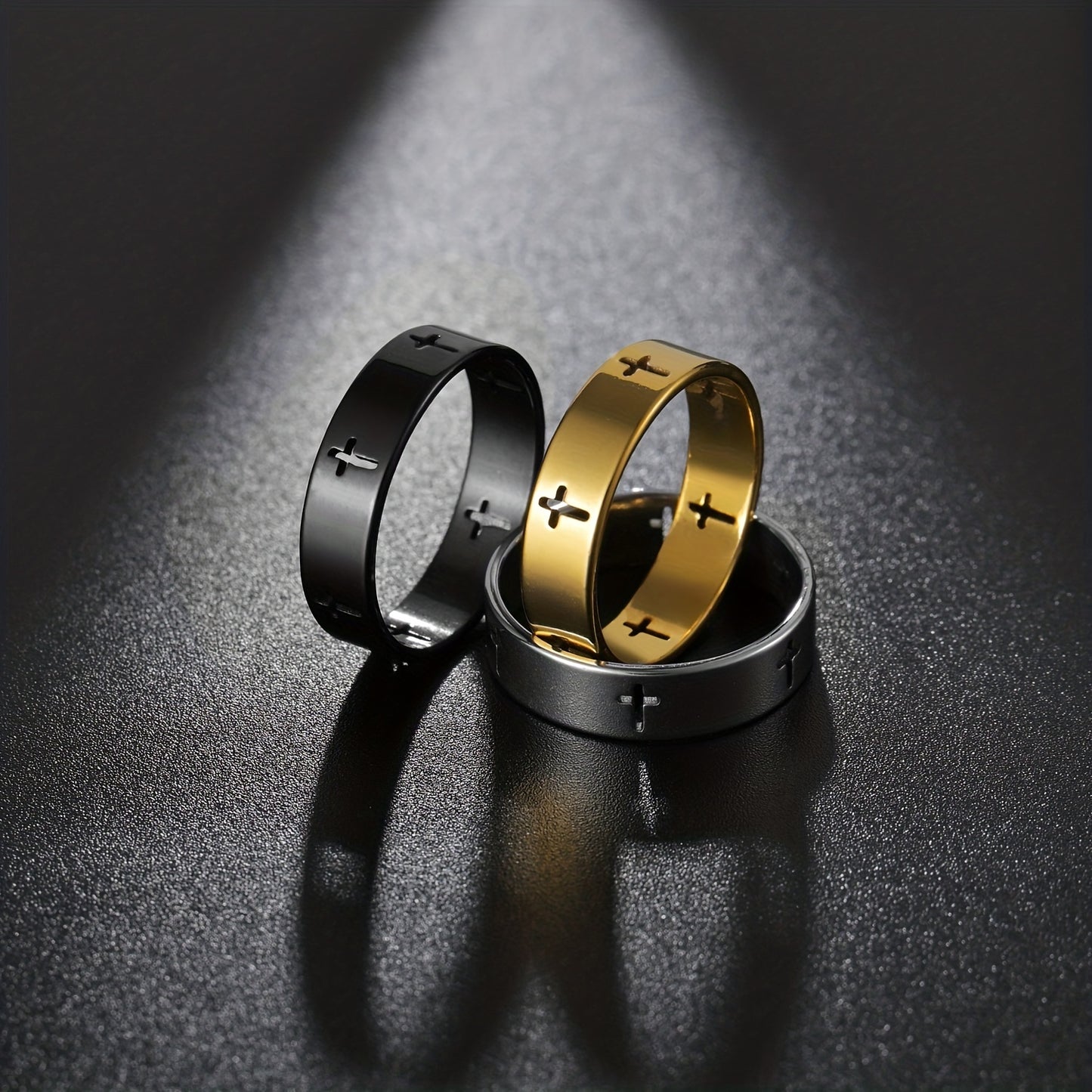 1pc Fashionable And Trendy Stainless Steel Ring With Hollow Cross For Men