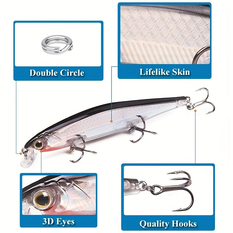 1pc 11cm/13g I-Swimbait Yokwenziwa Kokudoba, I-Minnow Bait Ecwilayo, I-Plastic Lure Enamahhuku Amathathu Ama-Treble E-Bass Pike Carp, I-Fishing Tackle