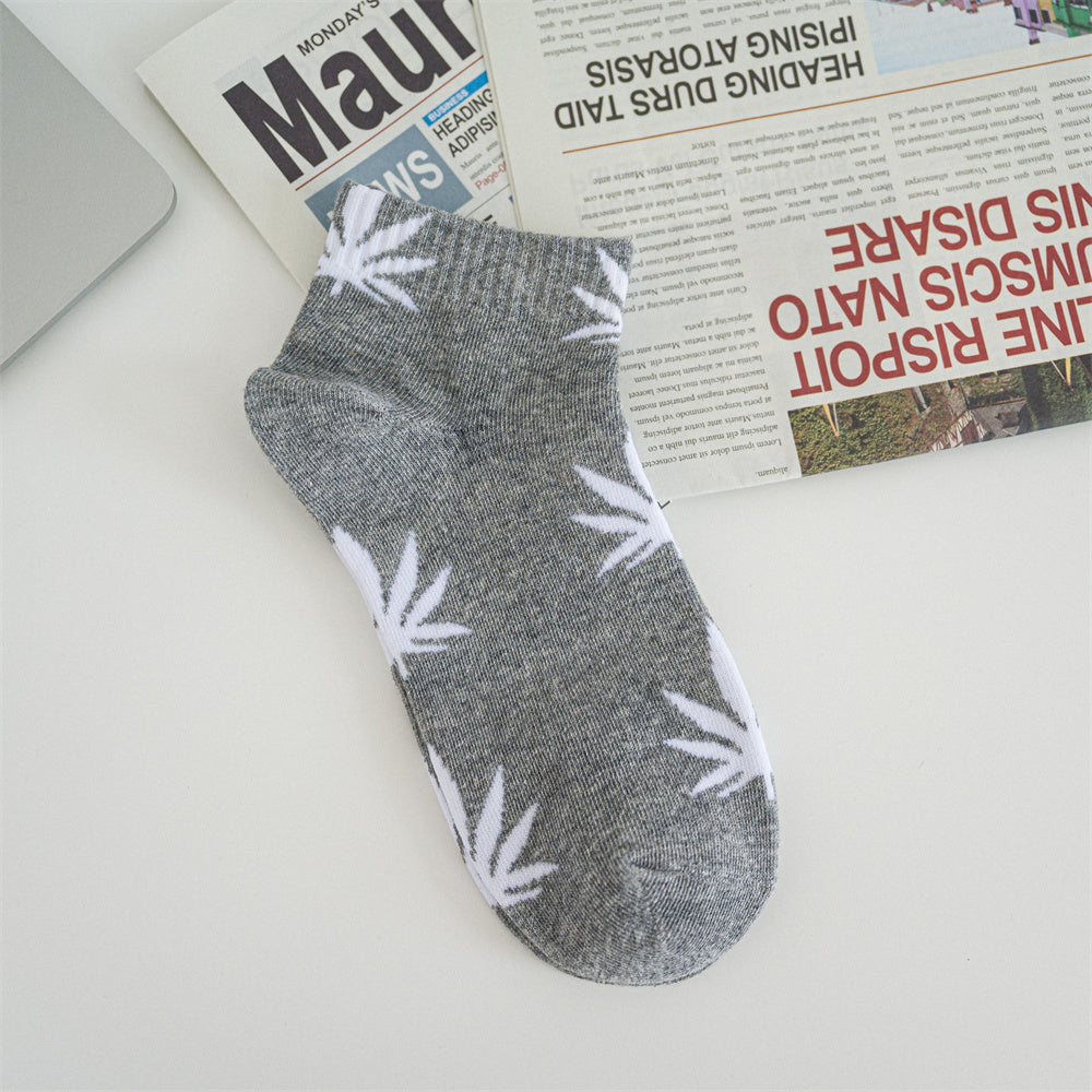 1pair Men's Leaf Pattern Ankle Sock For Spring Summer And Autumn outdoor Waering