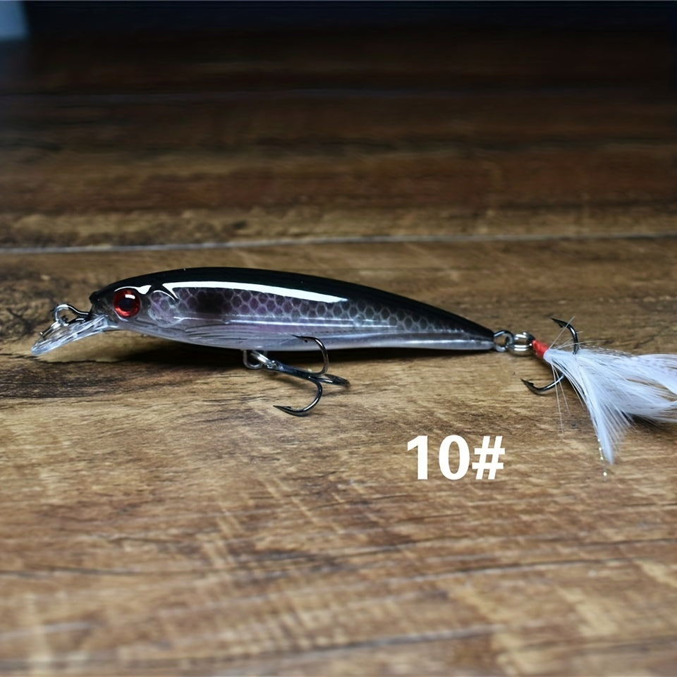 1pc Realistic 3D Bionic Minnow Fishing Lure - Lifelike Laser Eyes, Soft Feather Teaser, and Sharp Treble Hook for Aggressive Strikes - 90mm, 7g Artificial Hard Bait for Outdoor Freshwater and Saltwater Fishing Adventures