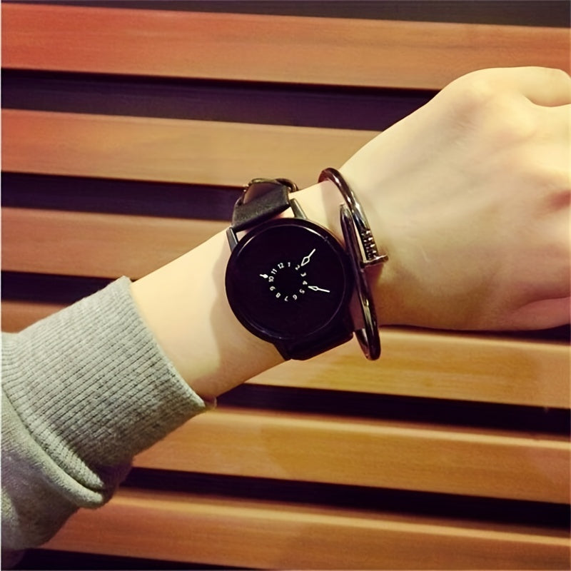 Round Dial Simple Quartz Watch for Lovers - Stainless Steel Case, PU Leather Strap, Pointer Display, Electronic Movement, Non-Waterproof, Ideal Gift Choice