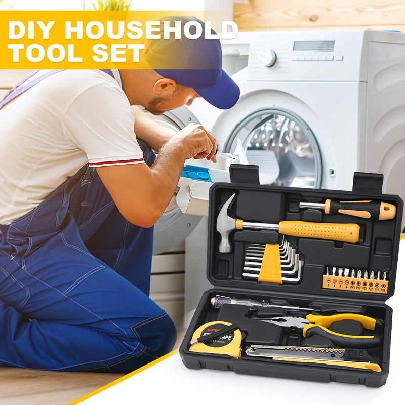 25-Piece Household Tool Set with Storage Case – Essential Hand Tools Kit with Hammer, Pliers, Screwdrivers & Tape Measure – Durable Steel Tools for
